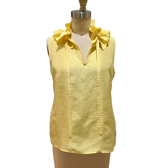 Kate Spade Yellow 100% Silk Sleeveless Top Blouse Ruffle Neck size 2 - Picture 2 of 11